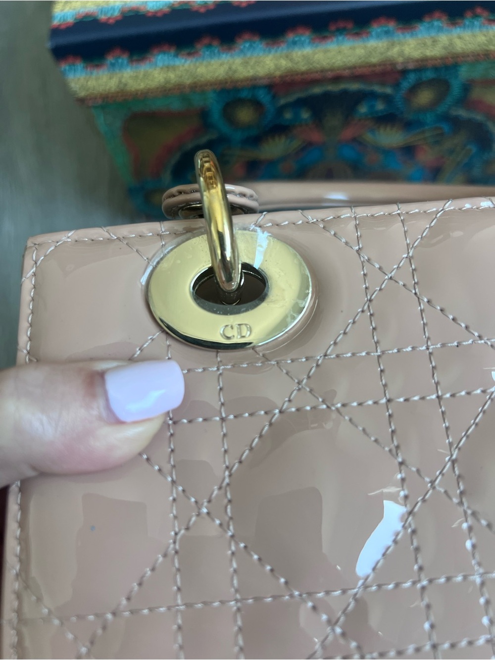 Nude/ Rose Lady Dior Patent Cannage Small - Picture 4 of 11